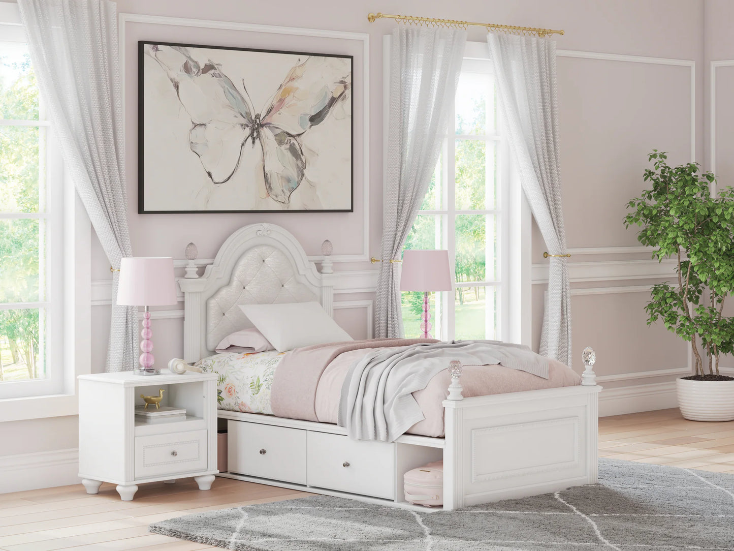 Kozlani - Twin Upholstered Panel Storage Bed - White