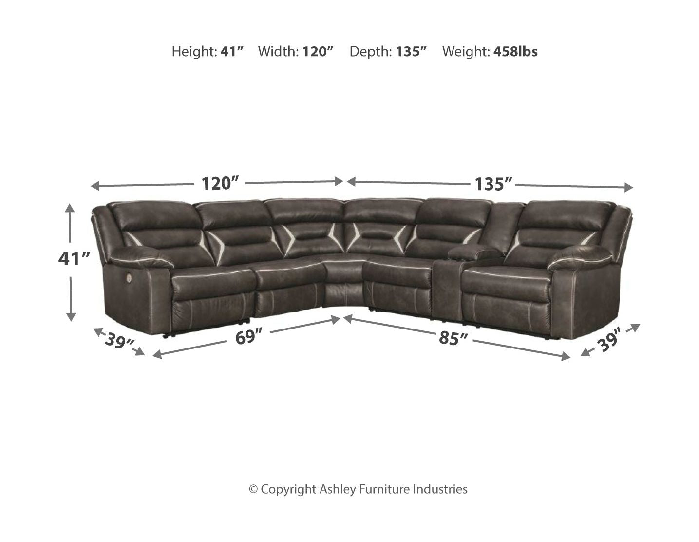 Kincord - Midnight - Right Arm Facing Power Sofa With Console 4 Pc Sectional