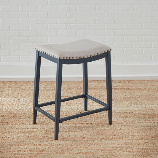 Vintage Series - Backless Upholstered Counter Chair - Navy