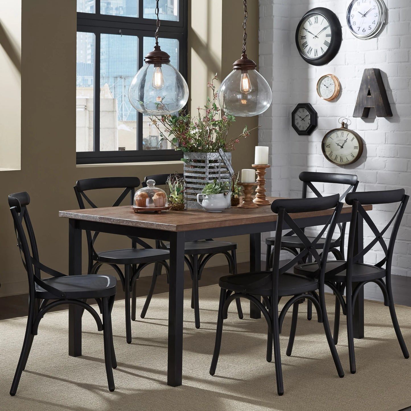 Vintage Series - 7 Piece Rectangular Table Set (X Back Side Chairs) - Black