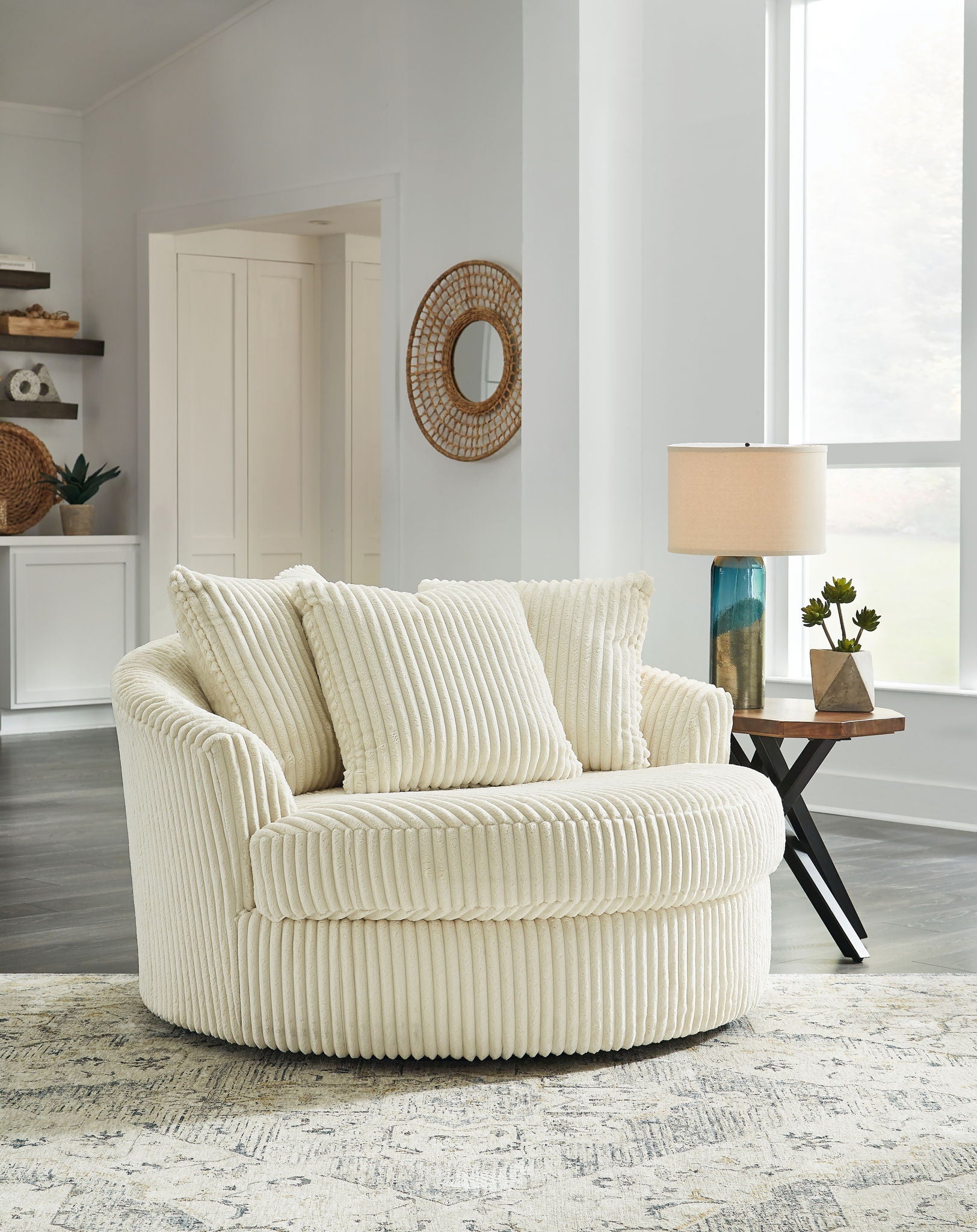 Lindyn Beige Oversized Swivel Accent Chair