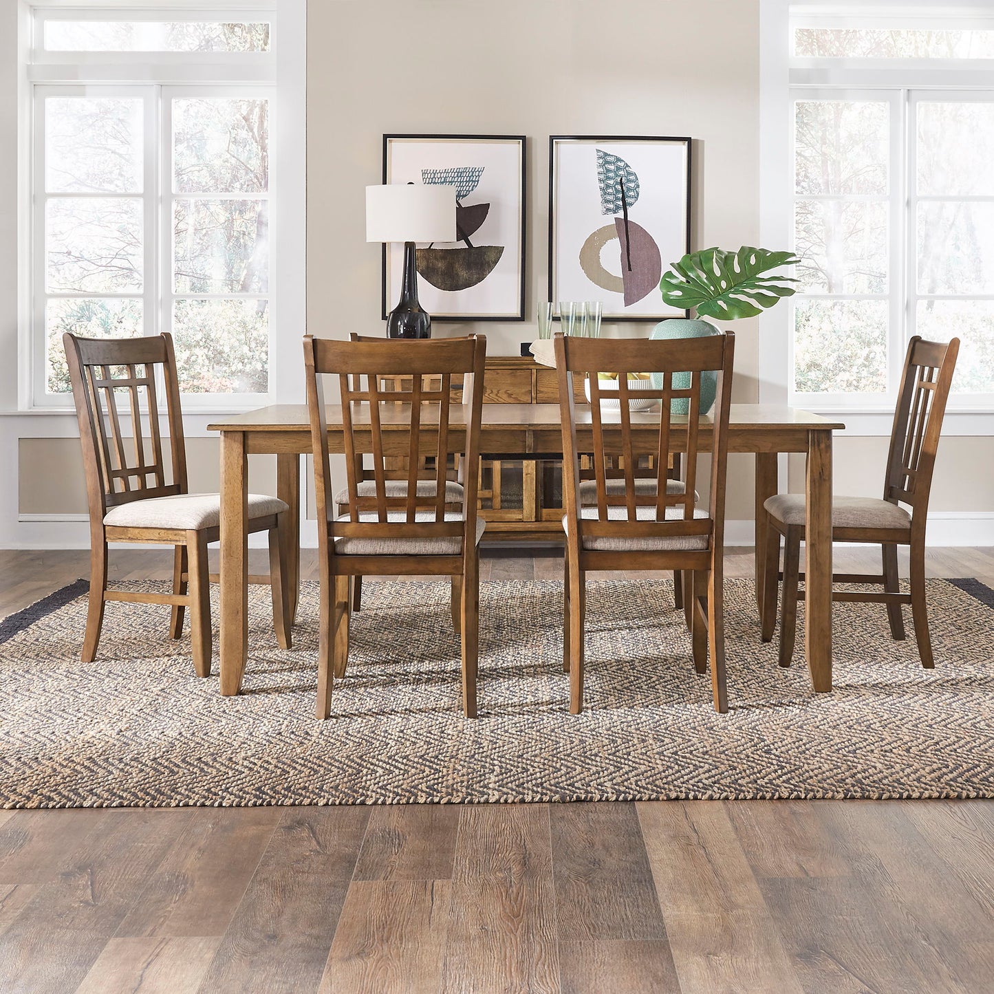 Santa Rosa - 7 Piece Rectangular Table Set - Light Brown