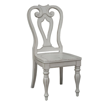 Magnolia Manor - 5 Piece Rectangular Table Set - White - Shaped Back Chairs