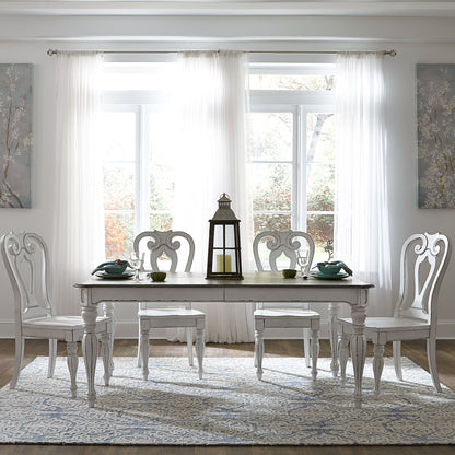 Magnolia Manor - 5 Piece Rectangular Table Set - White - Shaped Back Chairs