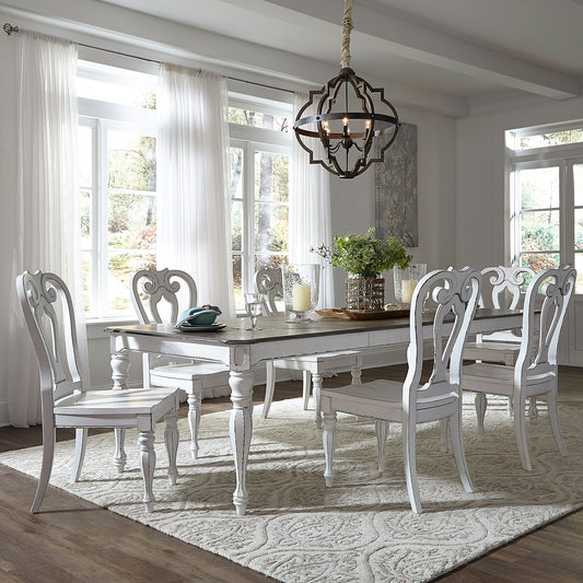 Magnolia Manor - 7 Piece Leg Table Set - White - Shaped Back Chairs