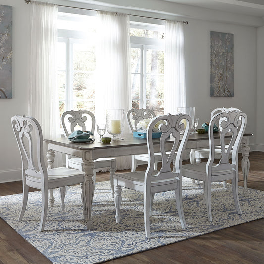 Magnolia Manor - 7 Piece Rectangular Table Set - White - Shaped Back Chairs