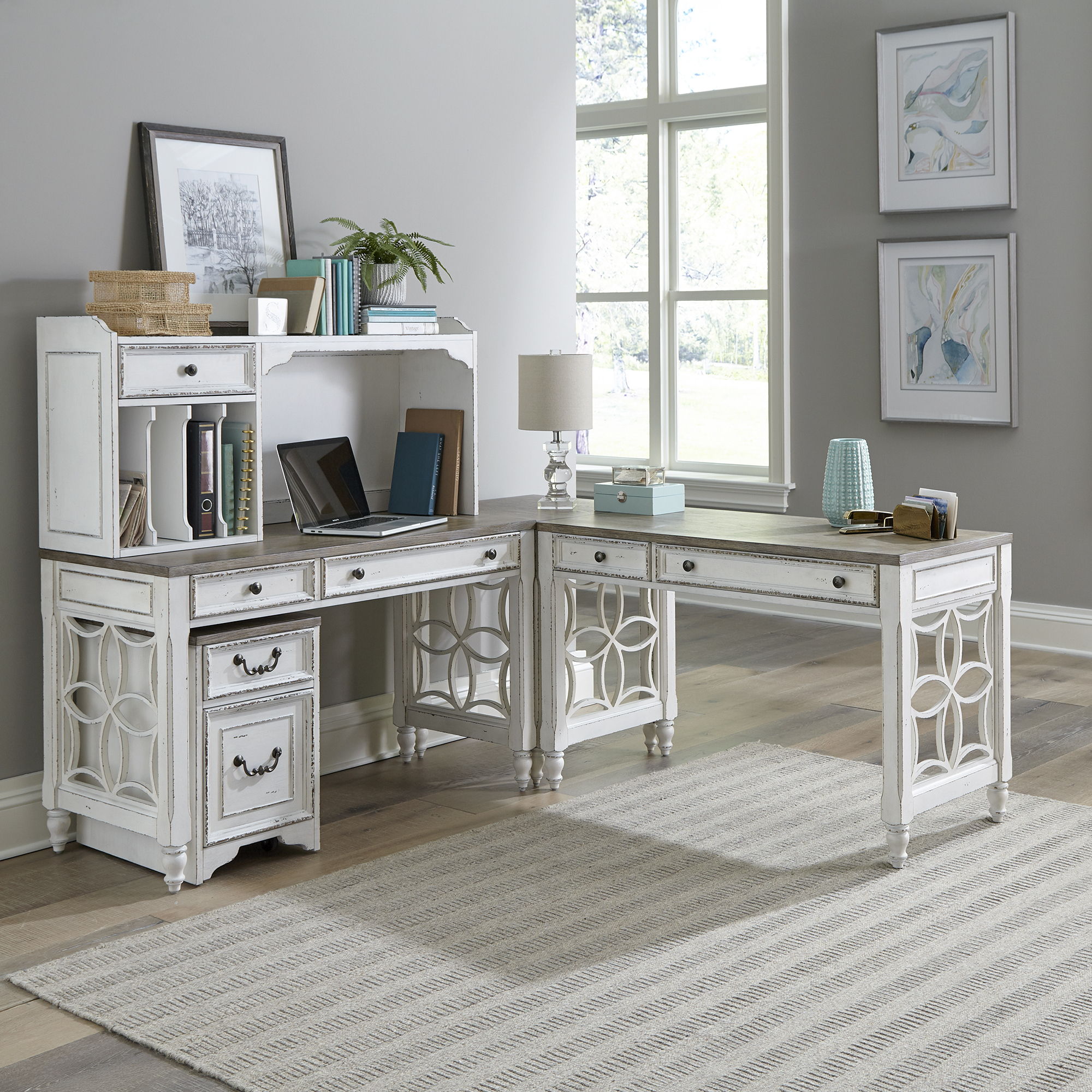 Magnolia Manor L Shaped Desk Set White With Hutch