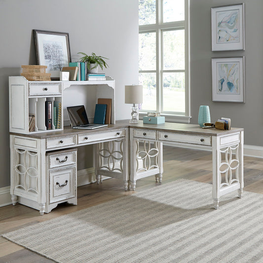 Magnolia Manor - L Shaped Desk Set - White - With Hutch