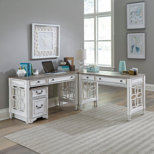 Magnolia Manor - L Shaped Desk Set - White - With Corner Filler