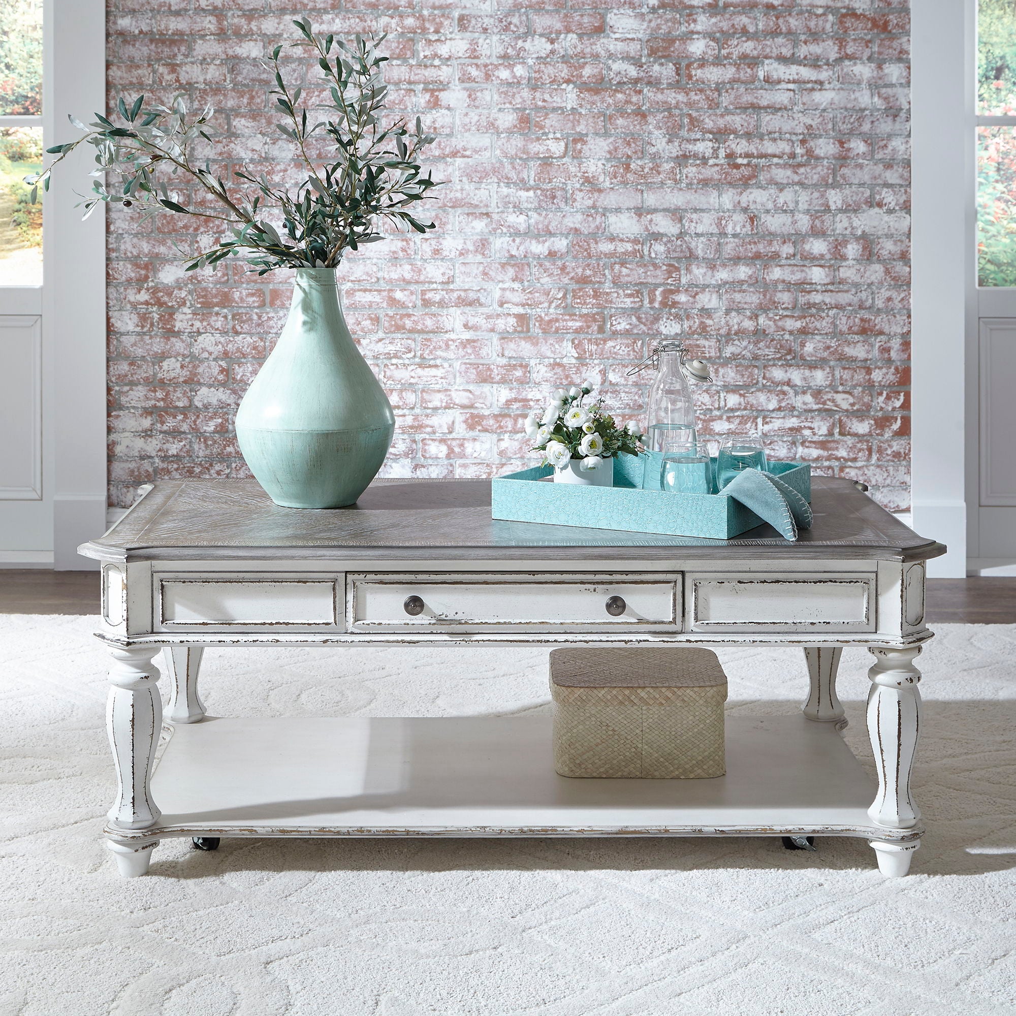 Magnolia Manor 3 Piece Set 1 Cocktail 2 End Tables White Furniture Warehouse Ohio