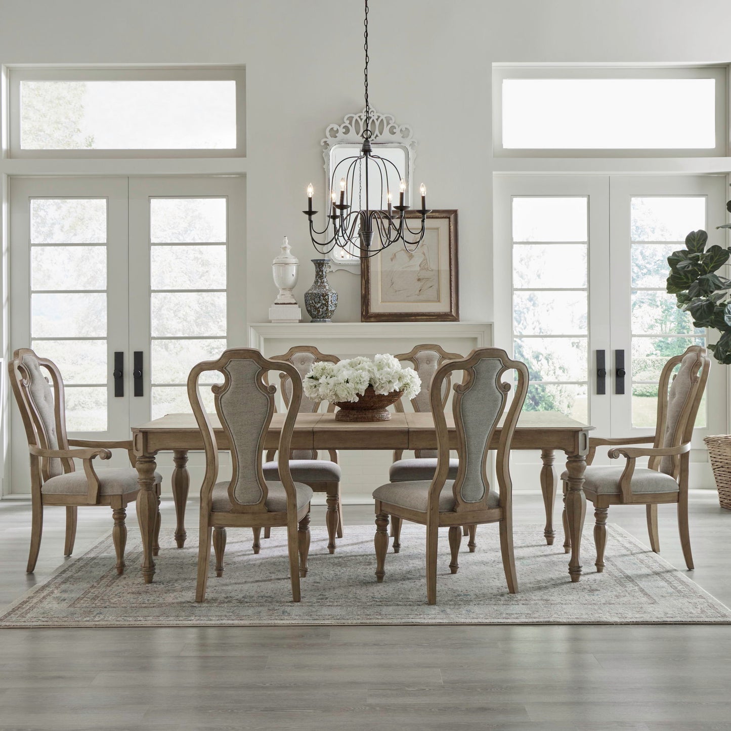 Magnolia Manor - 7 Piece Rectangular Table Set - Light Brown