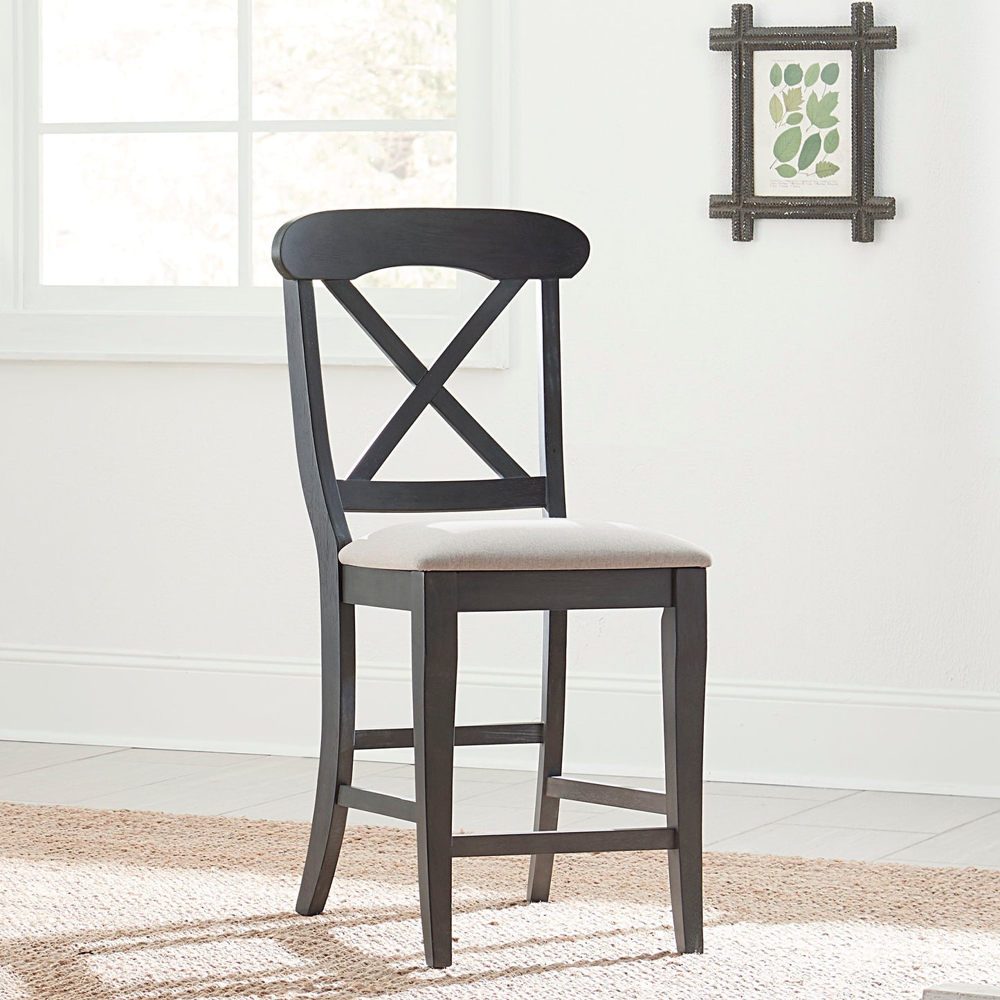 Ocean Isle - Upholstered X Back Counter Chair - Dark Gray