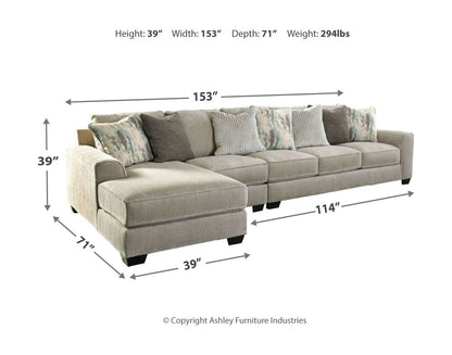 Ardsley - Pewter - Left Arm Facing Corner Chaise With Sofa 3 Pc Sectional