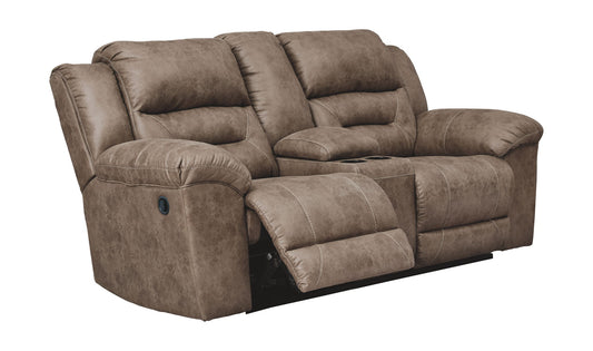 Stoneland - Light Brown - Dbl Rec Loveseat W/Console