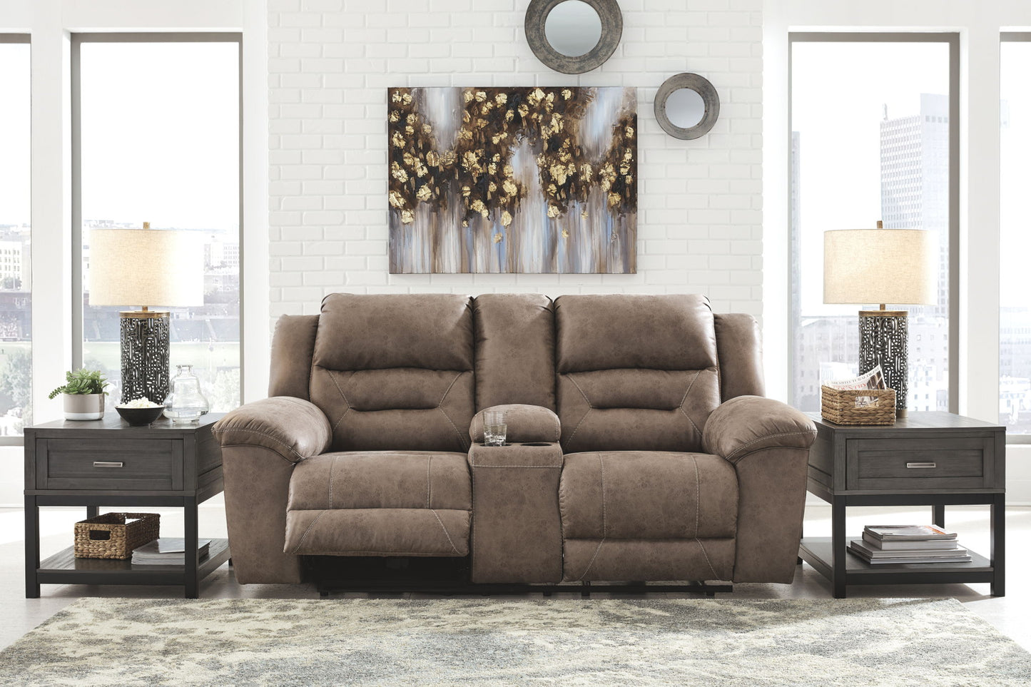 Stoneland - Light Brown - Dbl Rec Pwr Loveseat W/Console