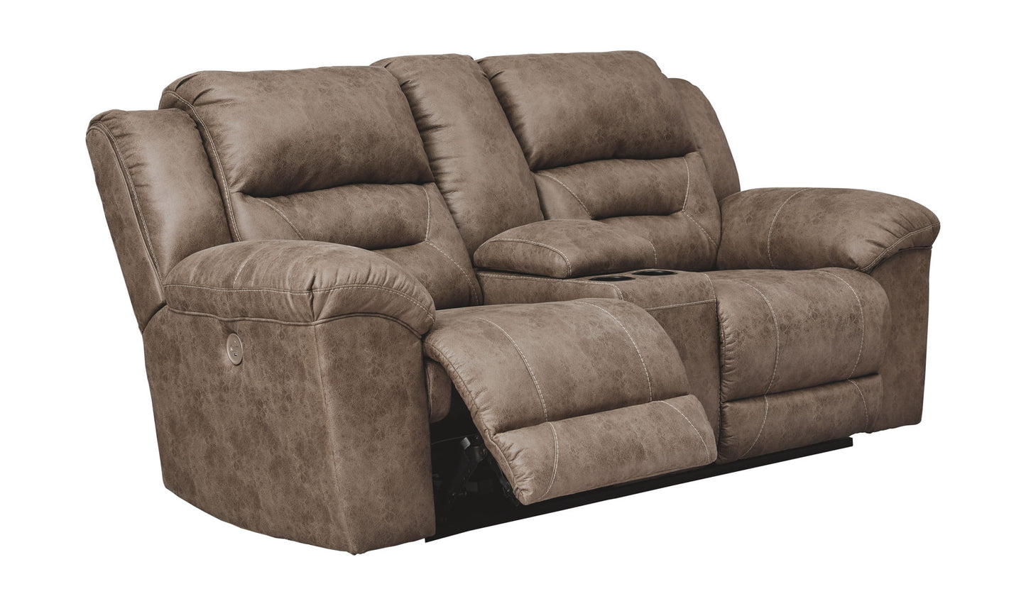 Stoneland - Light Brown - Dbl Rec Pwr Loveseat W/Console