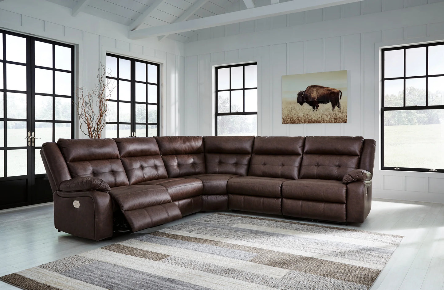 Punch Up - Walnut - 5-Piece Power Reclining Sectional