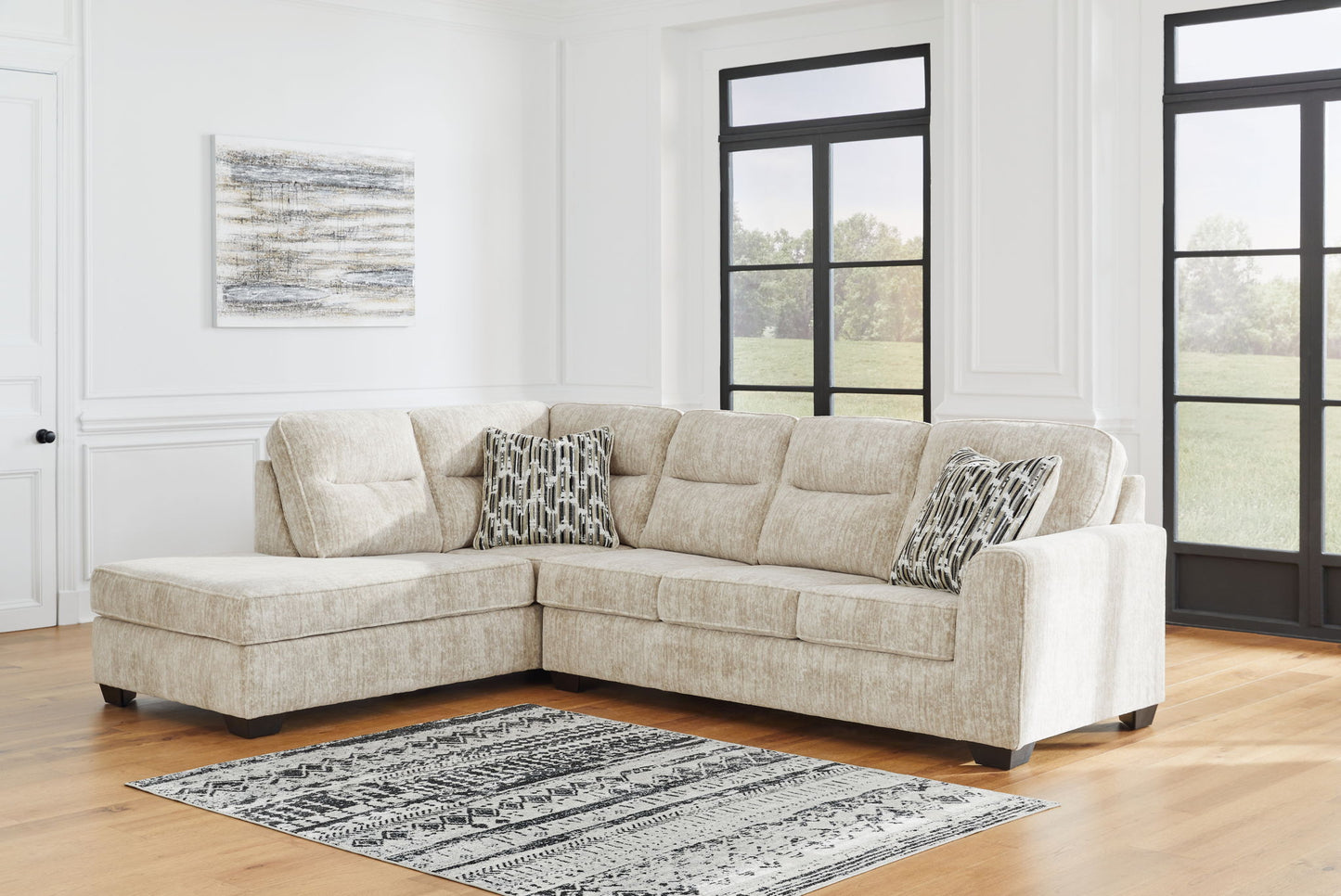 Lonoke - Parchment - 3 Pc. - 2-Piece Sectional With Laf Corner Chaise, Ottoman