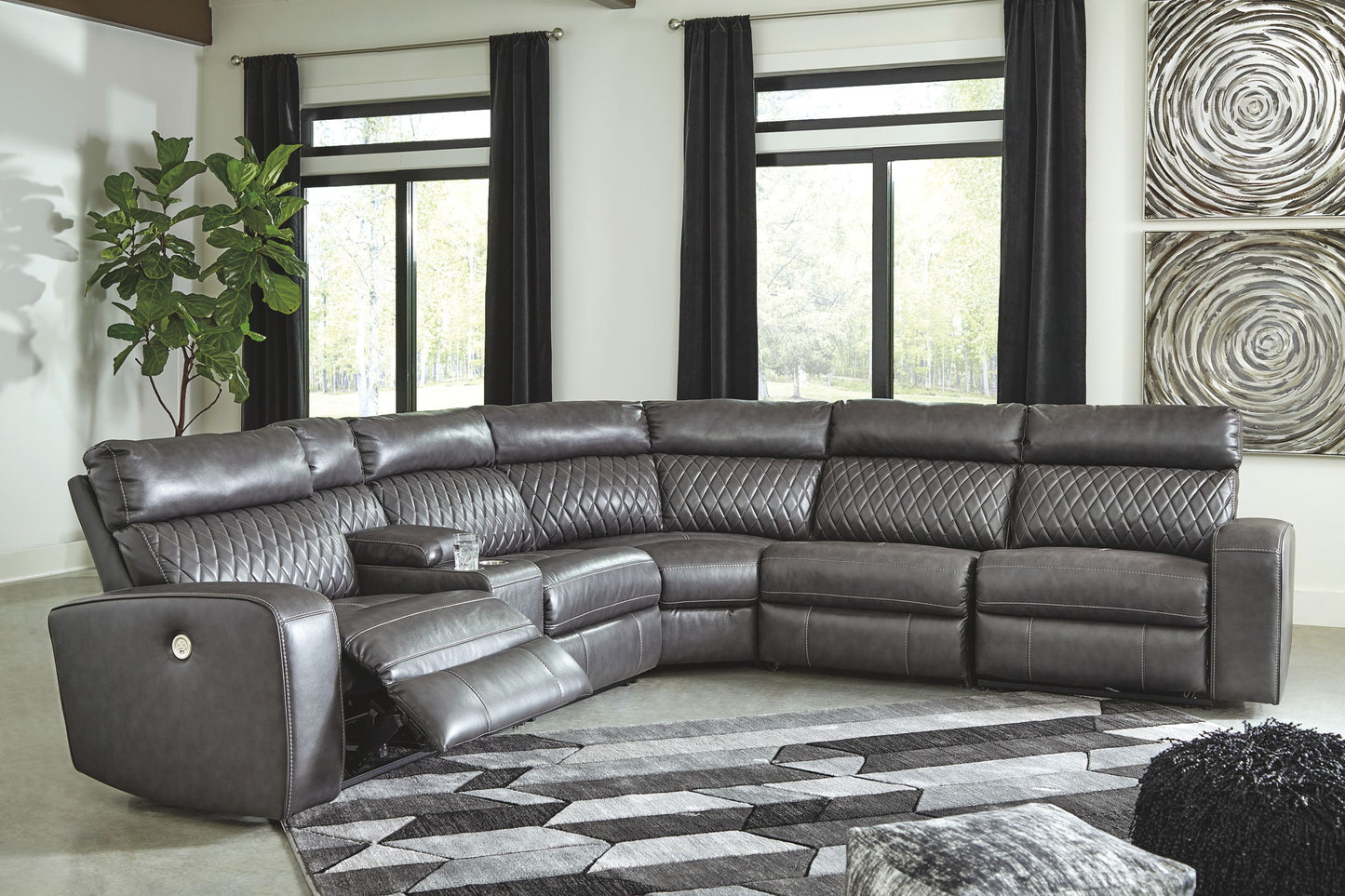 Samperstone - Gray - Zero Wall Recliners With Console 6 Pc Sectional