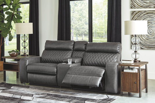 Samperstone - Gray - Power Reclining Loveseat With Console 3 Pc Sectional