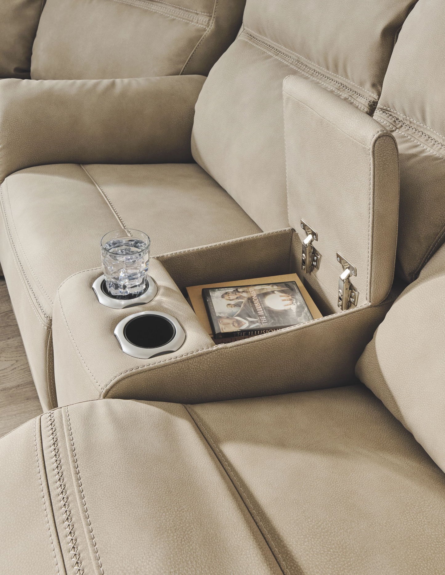 Next-gen Durapella - Sand - Power Reclining Loveseat With Console/Headrest