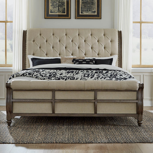 Americana Farmhouse - King Sleigh Bed - Light Brown