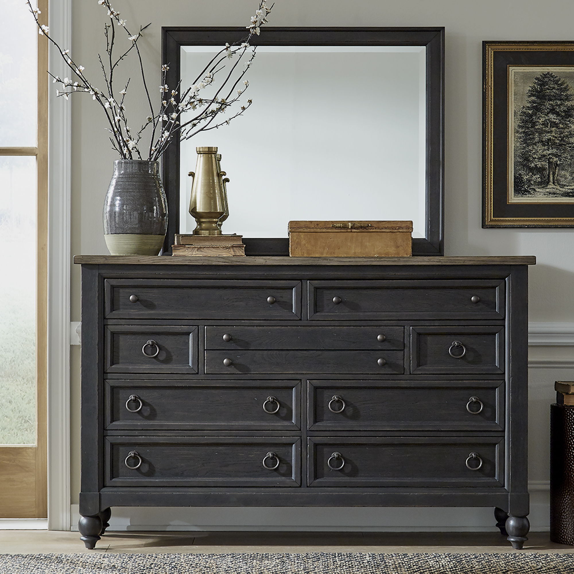 Dark gray dresser with mirror discount