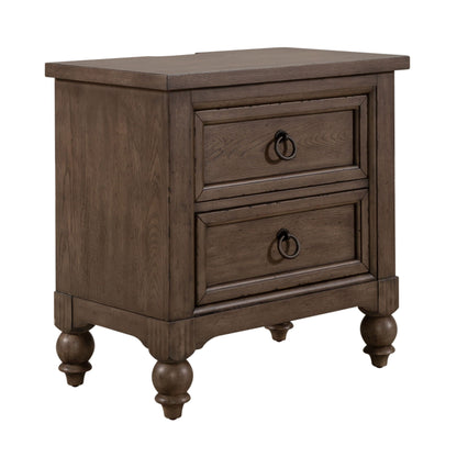 Americana Farmhouse - 2 Drawer Night Stand With Charging Station - Light Brown