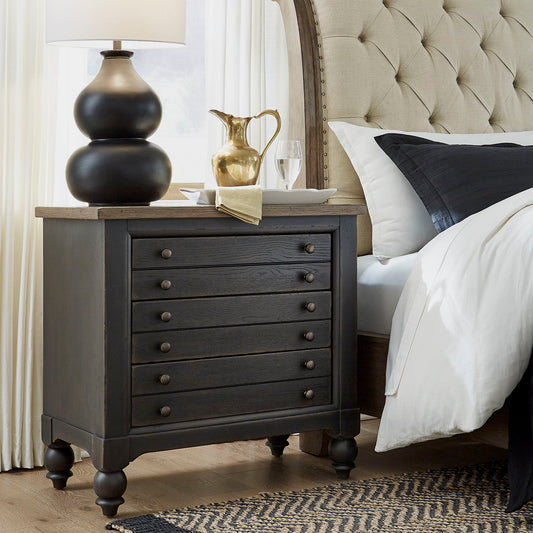 Americana Farmhouse - Bedside Chest With Charging Station - Dark Gray