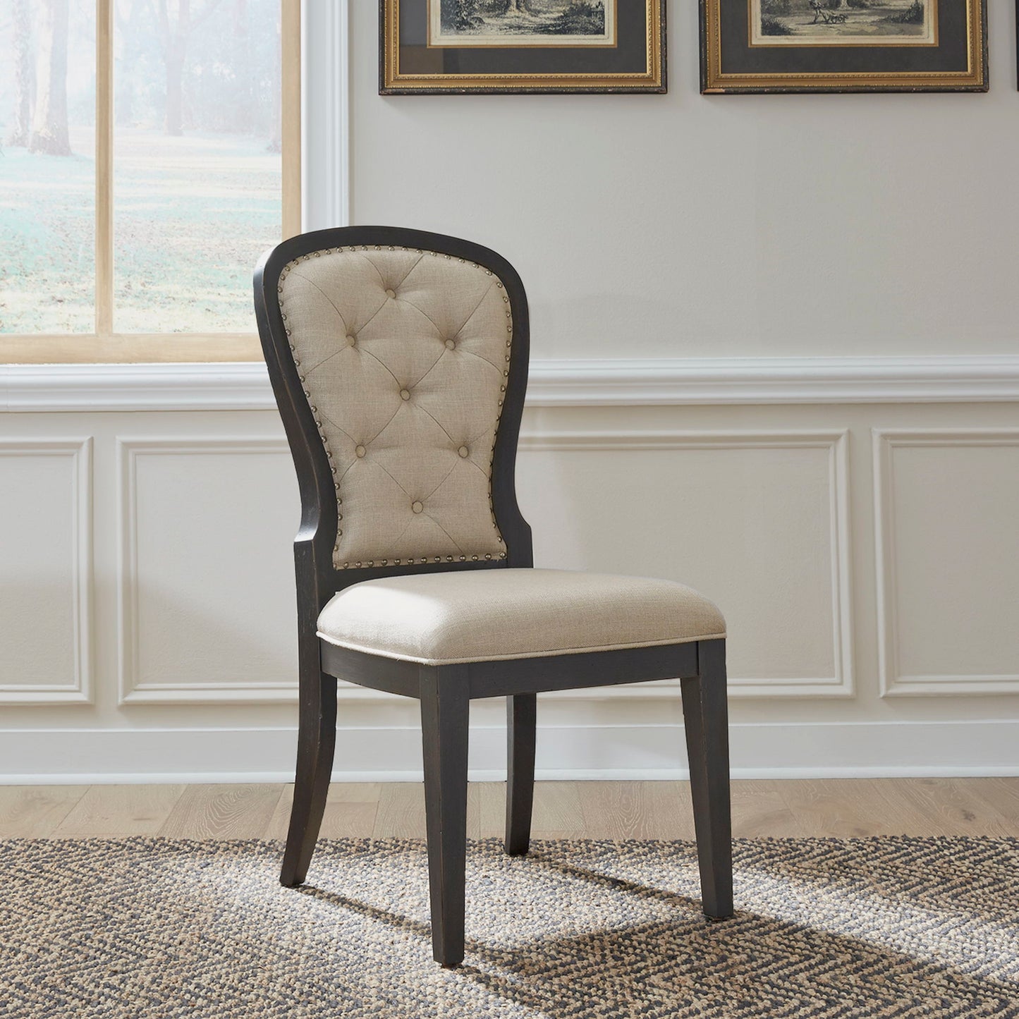 Americana Farmhouse - Upholstered Tufted Back Side Chair - Black