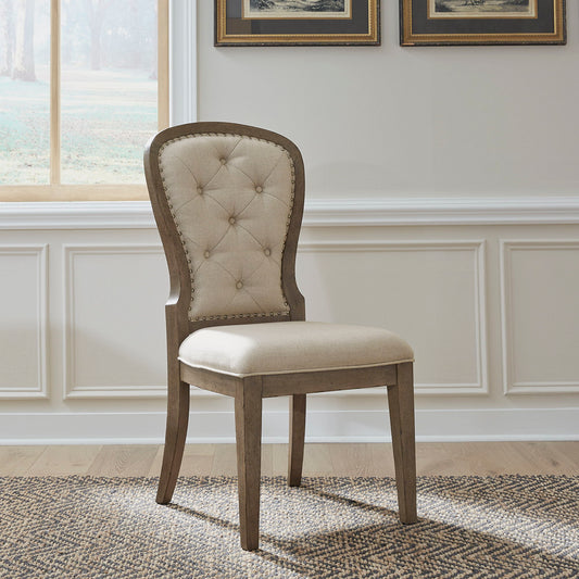 Americana Farmhouse - Upholstered Tufted Back Side Chair - Beige
