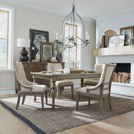 Americana Farmhouse - 5 Piece Leg Table Set - Light Brown