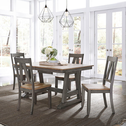 Lindsey Farm - 5 Piece Trestle Table Set - Dark Gray