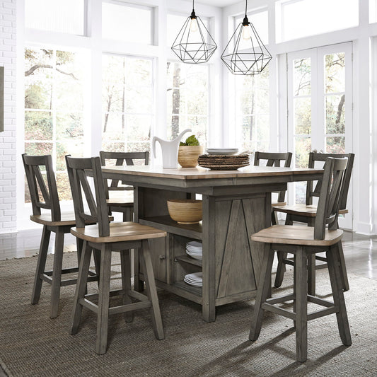 Lindsey Farm - 7 Piece Gathering Table Set - Dark Gray