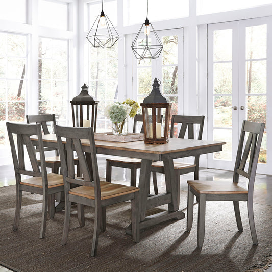 Lindsey Farm - 7 Piece Trestle Table Set - Dark Gray