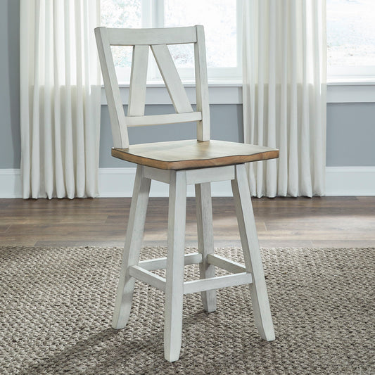 Lindsey Farm - Counter Height Swivel Chair - Weathered White