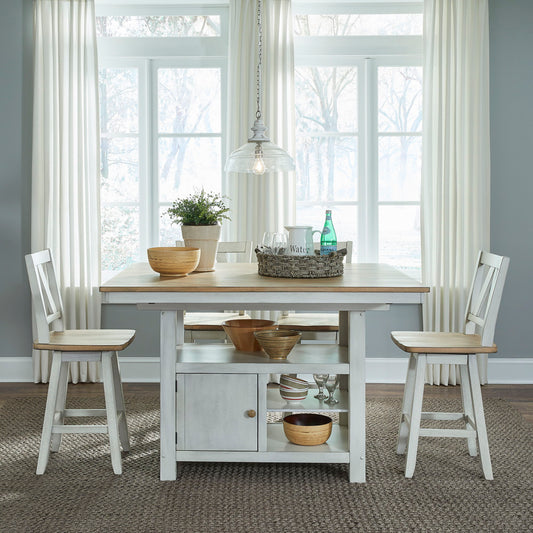 Lindsey Farm - 5 Piece Gathering Table Set - Weathered White