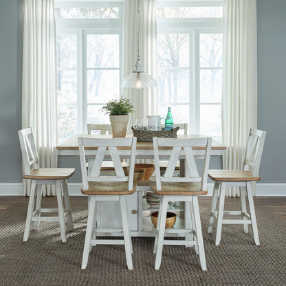 Lindsey Farm - 7 Piece Gathering Table Set - Weathered White