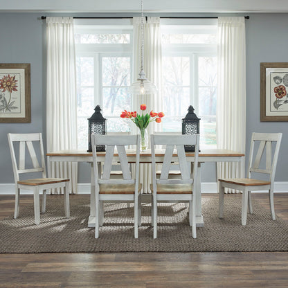 Lindsey Farm - 7 Piece Trestle Table Set - Weathered White