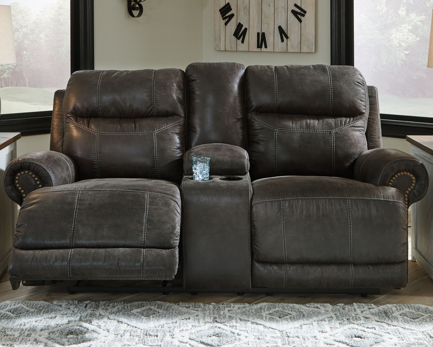 Grearview - Charcoal - Pwr Rec Loveseat/Con/Adj Hdrst