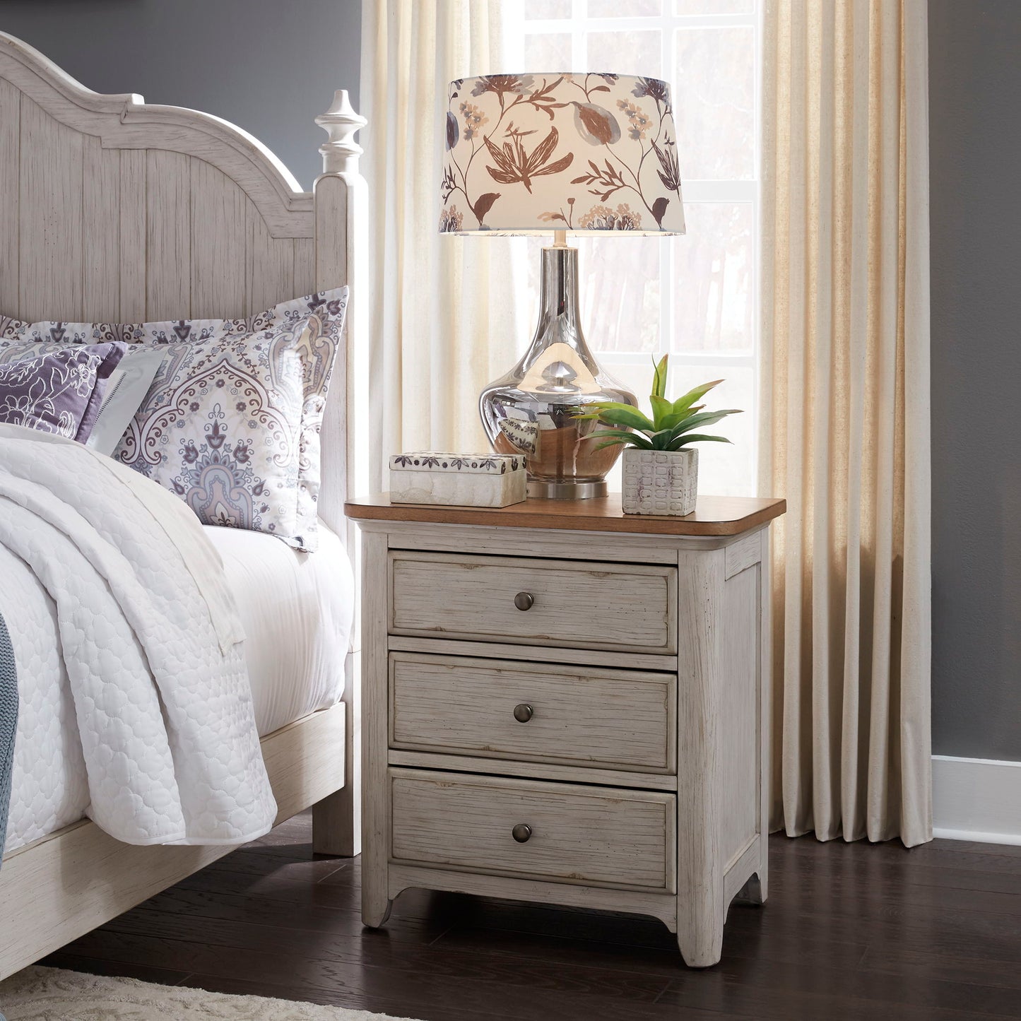 Farmhouse Reimagined - 3 Drawer Night Stand With Charging Station - White