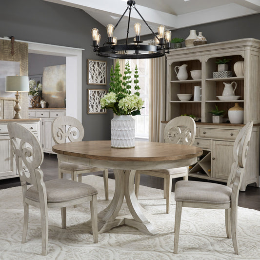 Farmhouse Reimagined - 5 Piece Pedestal Table Set - White