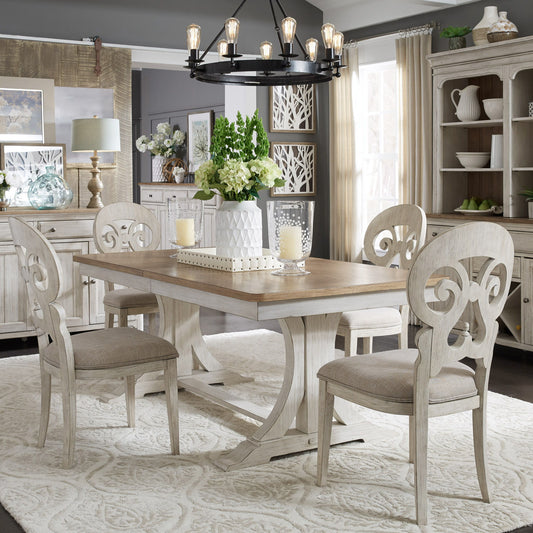 Farmhouse Reimagined - 5 Piece Trestle Table Set - White