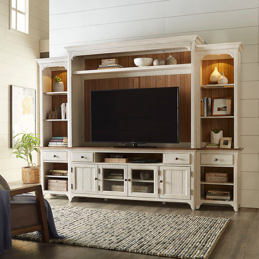 Farmhouse Reimagined - Entertainment Center With Piers - White
