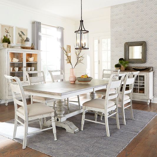 Whitney - 7 Piece Trestle Table Set - White