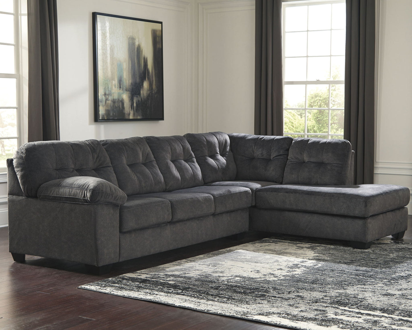 Accrington - Granite - Right Arm Facing Corner Chaise With Sleeper 2 Pc Sectional