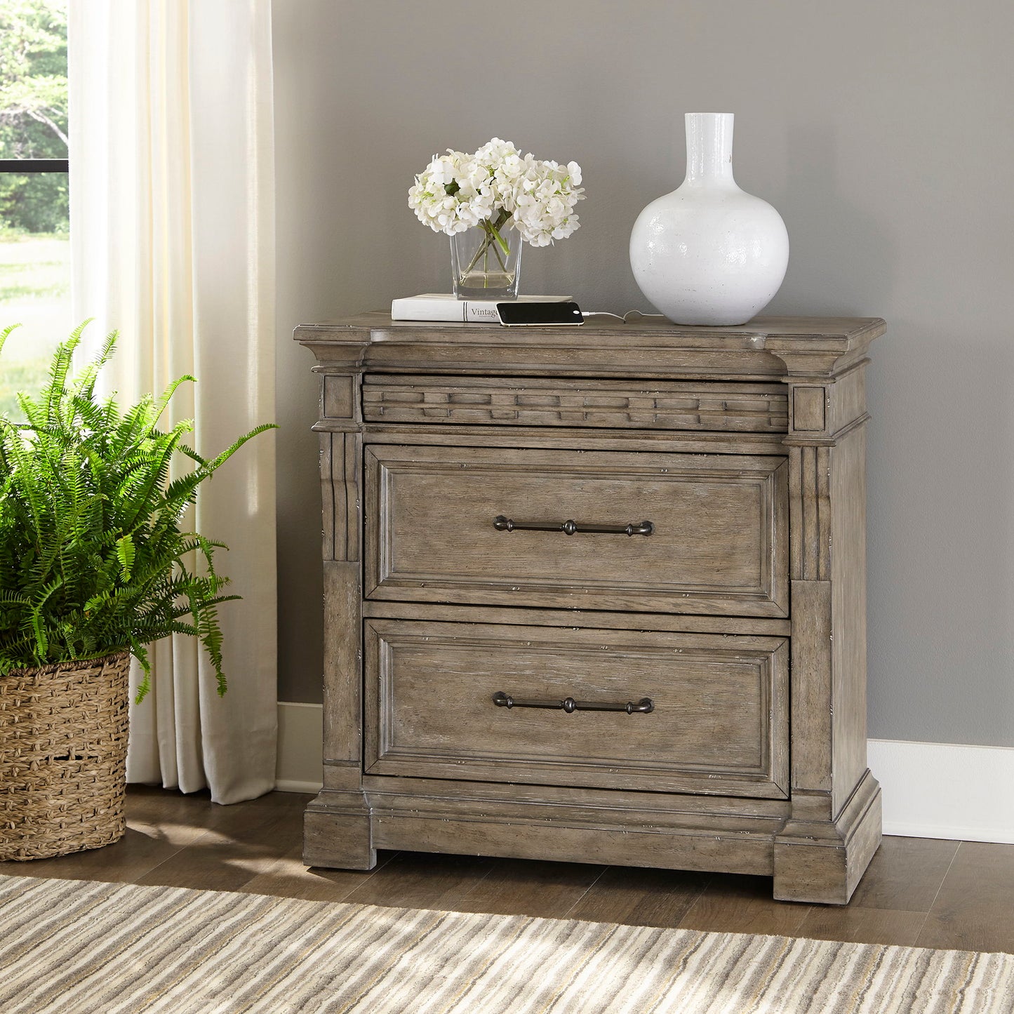 Town & Country - Bedside Chest with Charging Station - Medium Brown