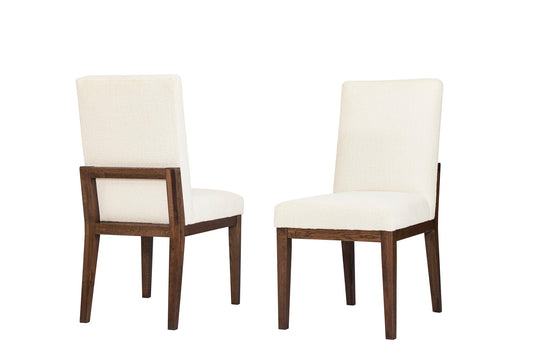 Dovetail - Upholstered Side Chair - White Fabric. - Natural