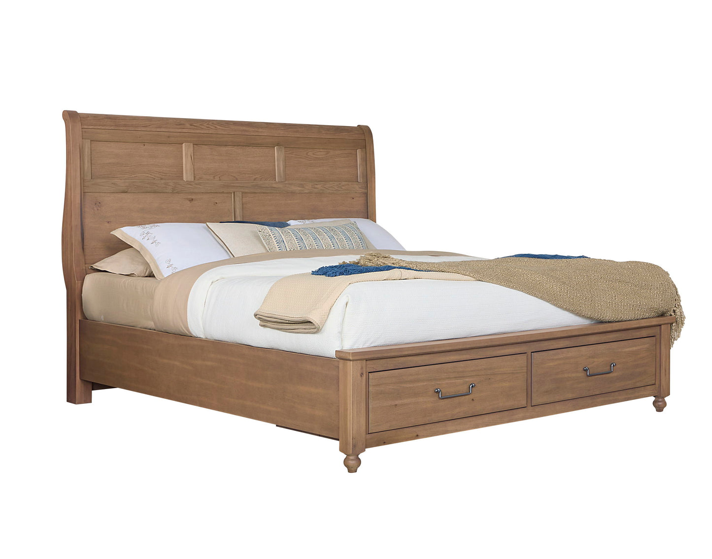 Vista - Queen Sleigh Foot Storage Bed - Natural Oak