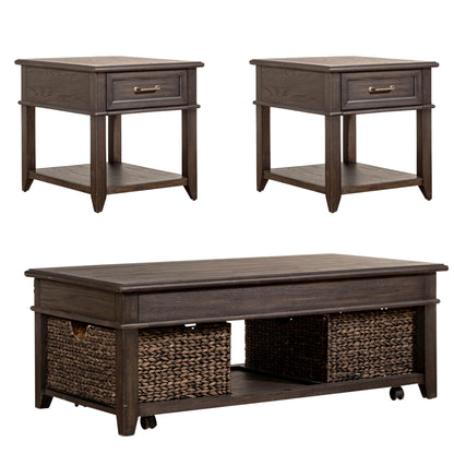 Mill Creek - 3 Piece Set (Lift Top Cocktail & 2 Drawer End Tables) - Dark Brown